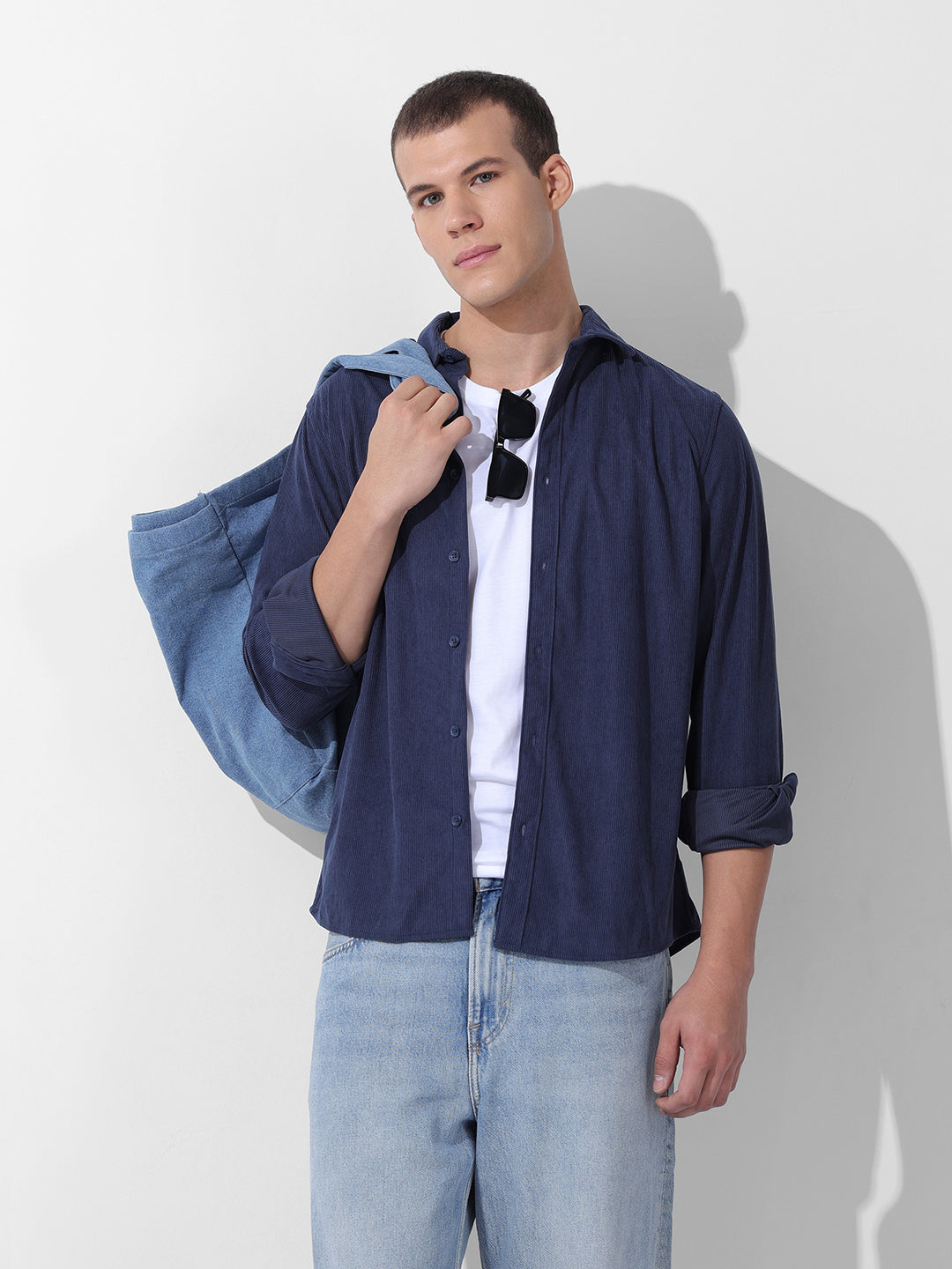 Men's Navy Blue Regular Fit Embroided Patch Shirt