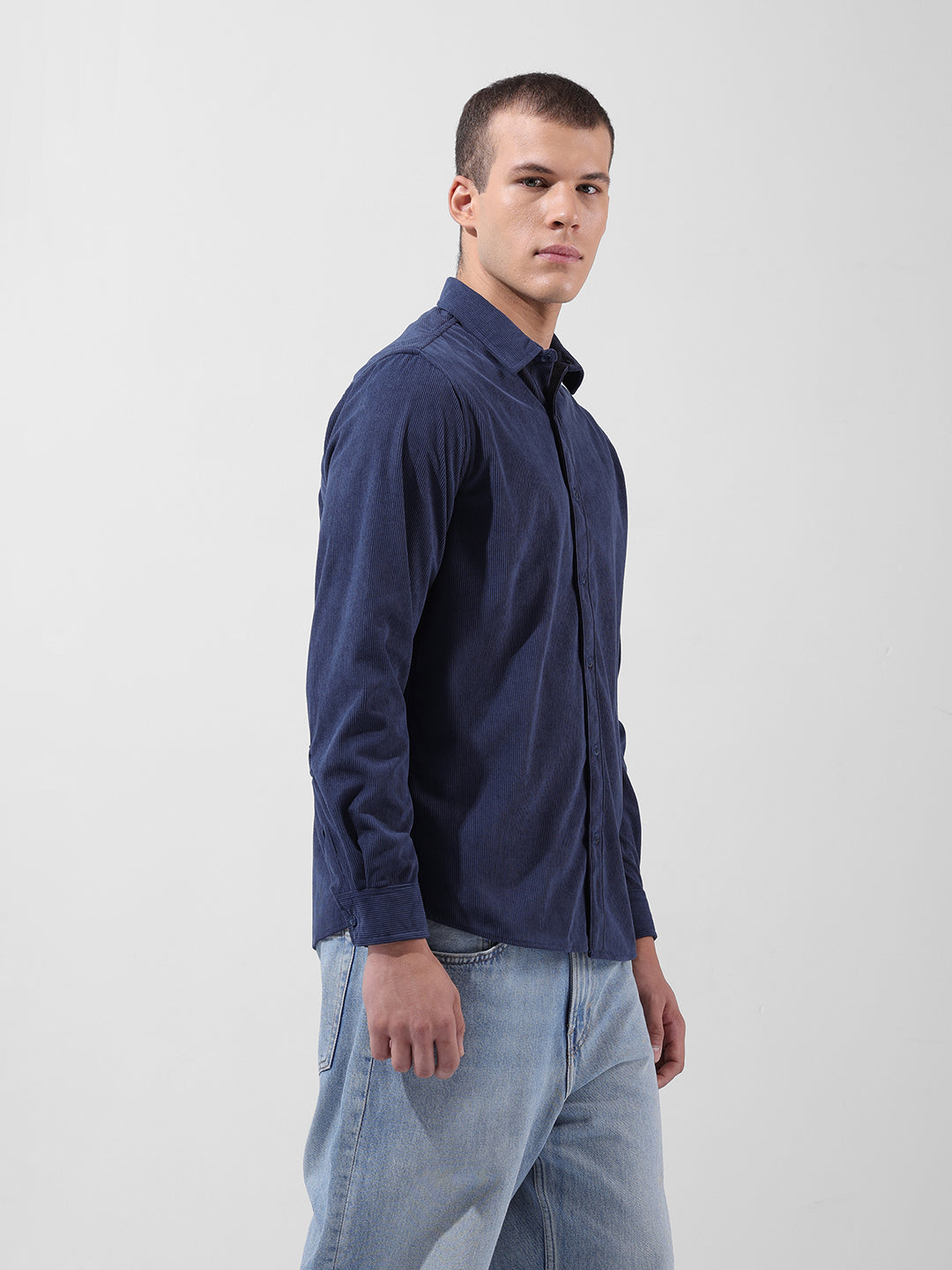 Men's Navy Blue Regular Fit Embroided Patch Shirt