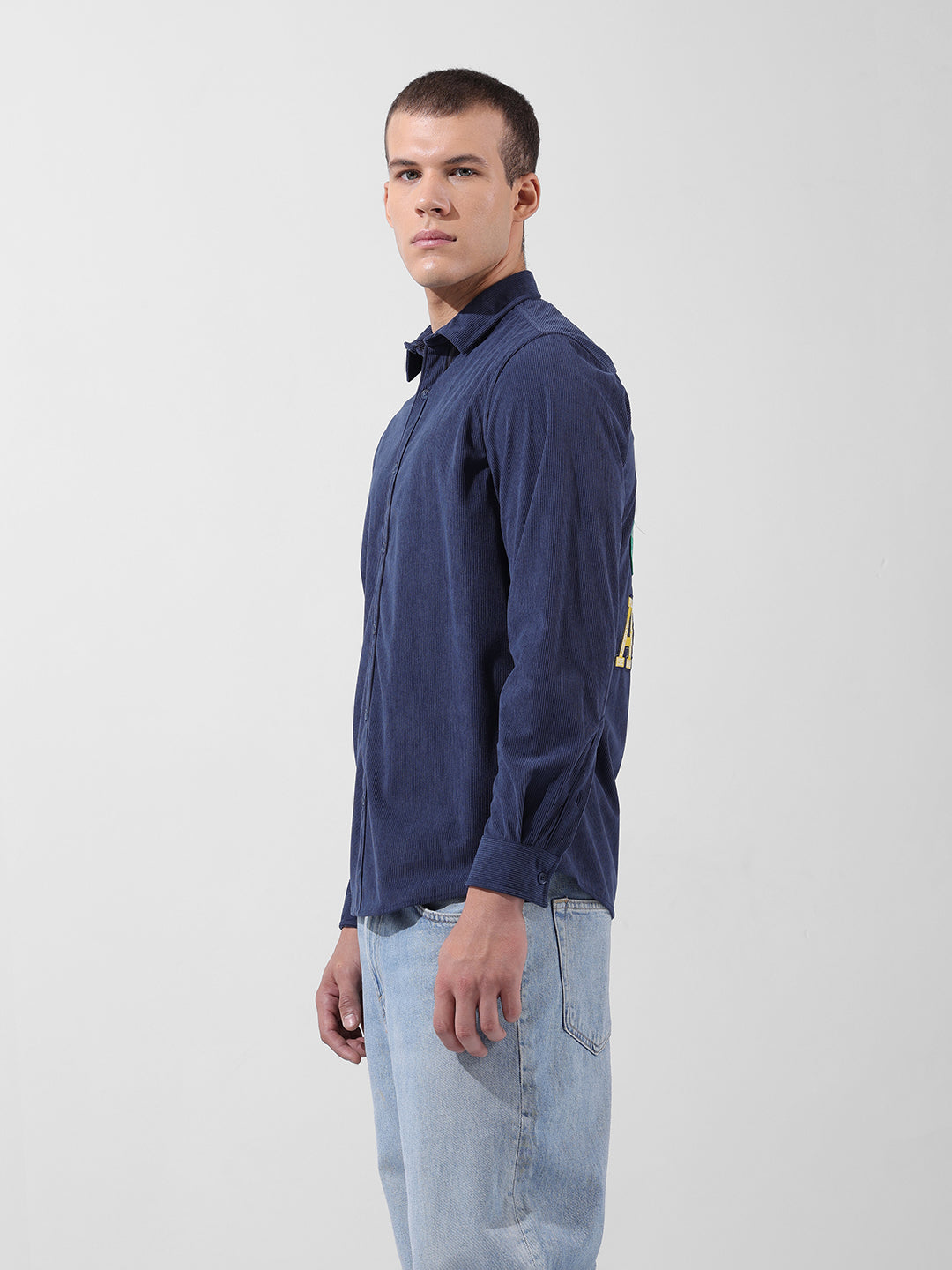 Men's Navy Blue Regular Fit Embroided Patch Shirt
