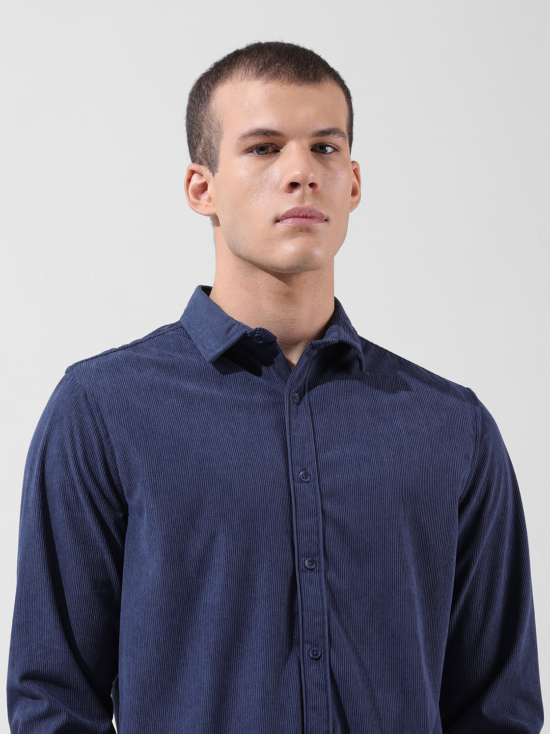 Men's Navy Blue Regular Fit Embroided Patch Shirt