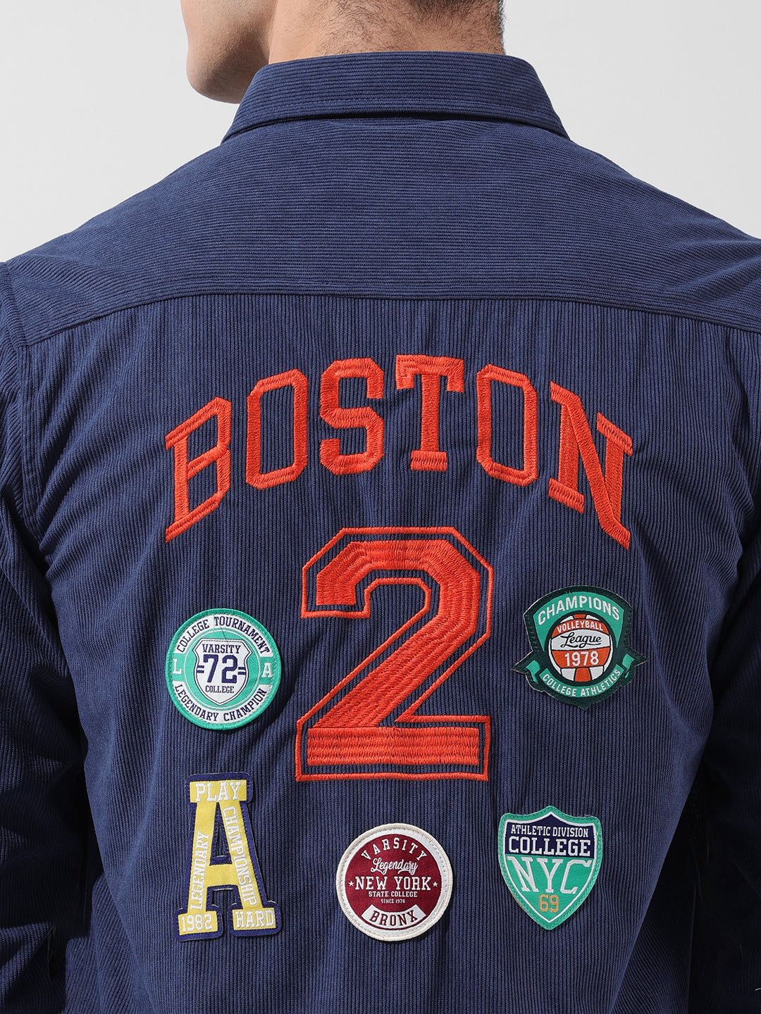 Men's Navy Blue Regular Fit Embroided Patch Shirt