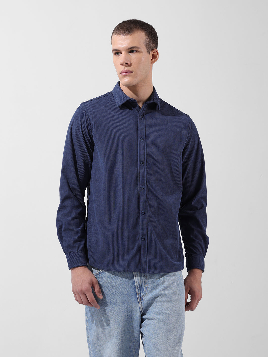 Men's Navy Blue Regular Fit Embroided Patch Shirt