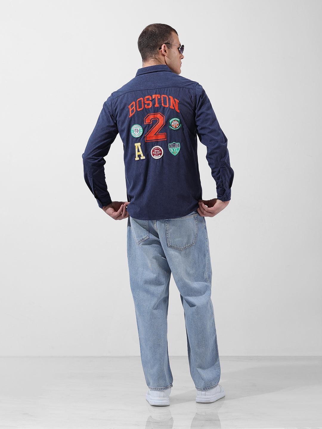 Men's Navy Blue Regular Fit Embroided Patch Shirt