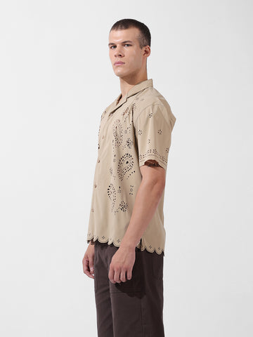 Men's Beige Relaxed Fit Solid  Resort Wear Shirt