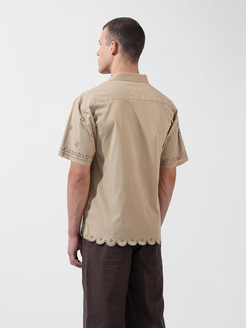 Men's Beige Relaxed Fit Solid  Resort Wear Shirt