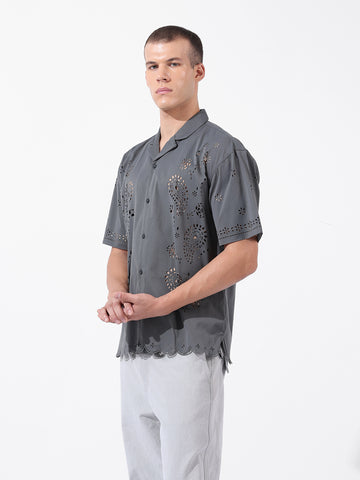 Men's Grey Relaxed Fit Solid  Resort Wear Shirt