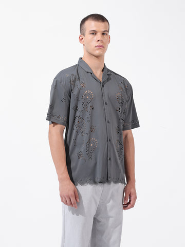 Men's Grey Relaxed Fit Solid  Resort Wear Shirt