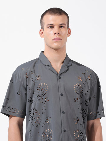 Men's Grey Relaxed Fit Solid  Resort Wear Shirt