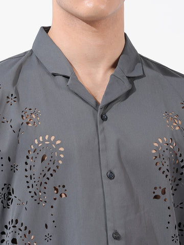 Men's Grey Relaxed Fit Solid  Resort Wear Shirt
