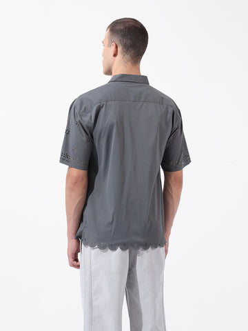 Men's Grey Relaxed Fit Solid  Resort Wear Shirt