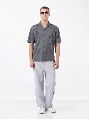 Men's Grey Relaxed Fit Solid  Resort Wear Shirt