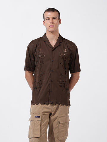 Men's Brown Relaxed Fit Solid  Resort Wear Shirt