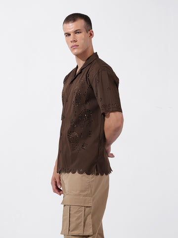 Men's Brown Relaxed Fit Solid  Resort Wear Shirt