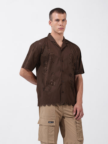 Men's Brown Relaxed Fit Solid  Resort Wear Shirt