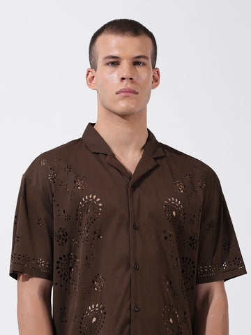 Men's Brown Relaxed Fit Solid  Resort Wear Shirt