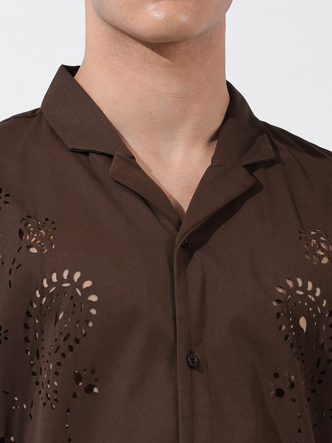 Men's Brown Relaxed Fit Solid  Resort Wear Shirt