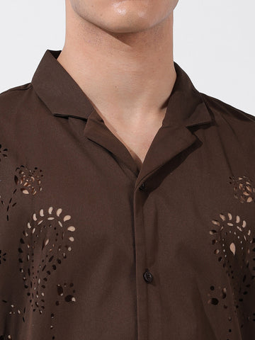 Men's Brown Relaxed Fit Solid  Resort Wear Shirt