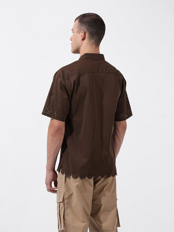 Men's Brown Relaxed Fit Solid  Resort Wear Shirt