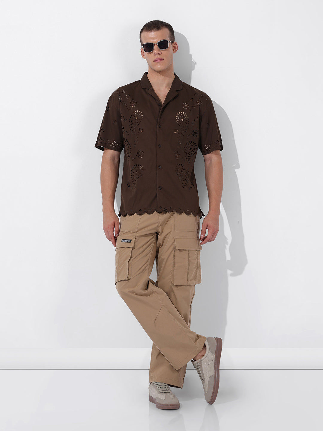 Men's Brown Relaxed Fit Solid  Resort Wear Shirt