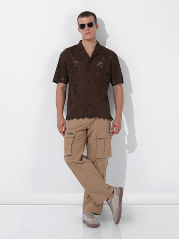 Men's Brown Relaxed Fit Solid  Resort Wear Shirt