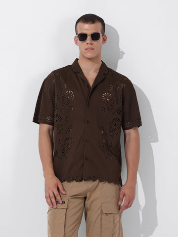 Men's Brown Relaxed Fit Solid  Resort Wear Shirt