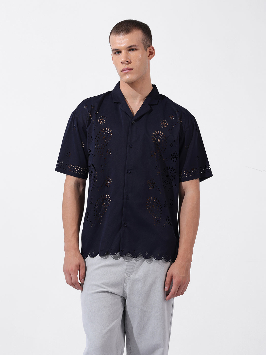 Men's Blue Relaxed Fit Solid  Resort Wear Shirt