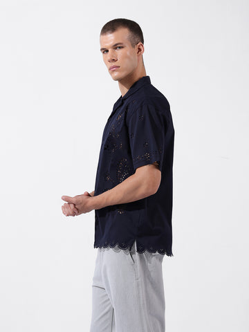 Men's Blue Relaxed Fit Solid  Resort Wear Shirt