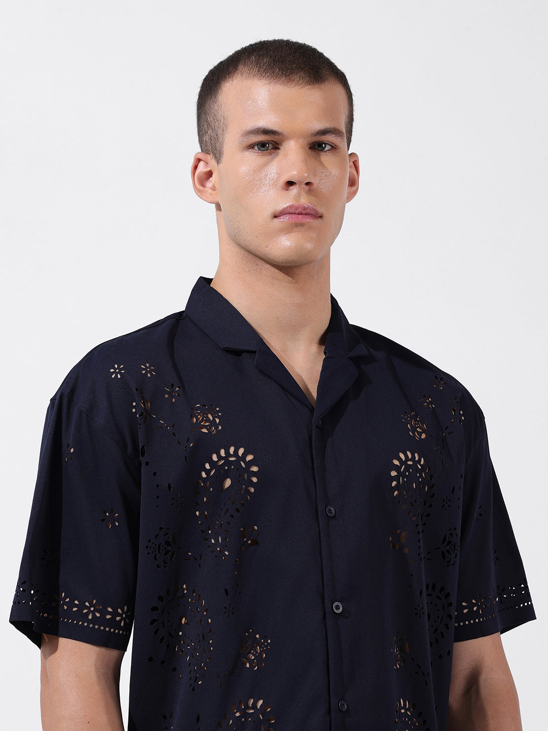 Men's Blue Relaxed Fit Solid  Resort Wear Shirt