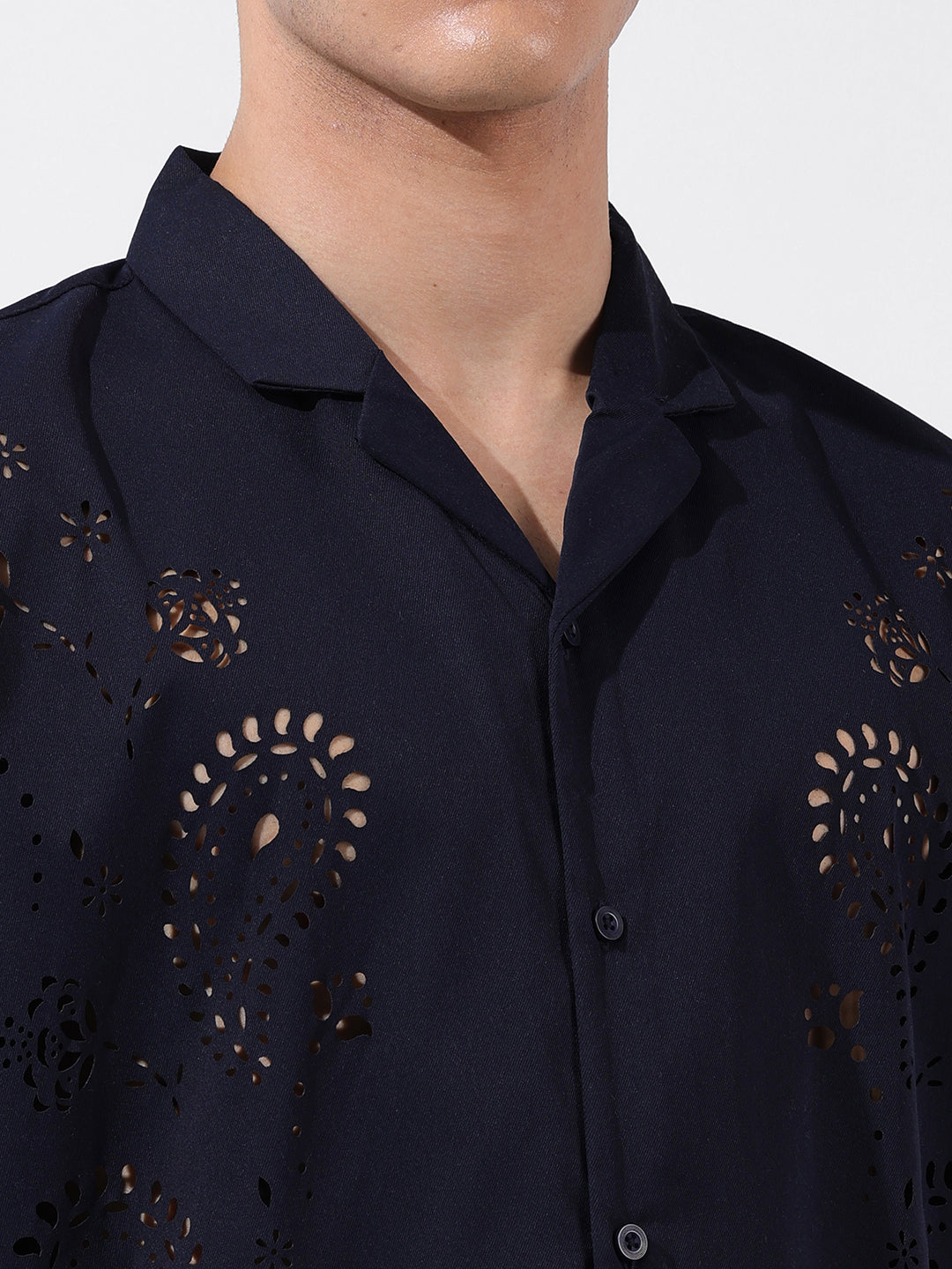 Men's Blue Relaxed Fit Solid  Resort Wear Shirt