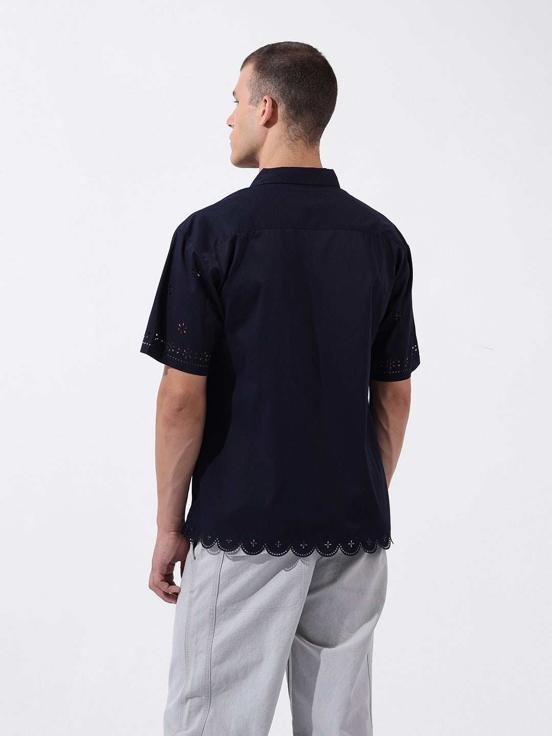 Men's Blue Relaxed Fit Solid  Resort Wear Shirt
