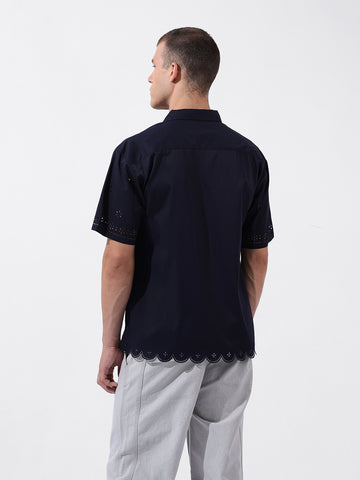 Men's Blue Relaxed Fit Solid  Resort Wear Shirt