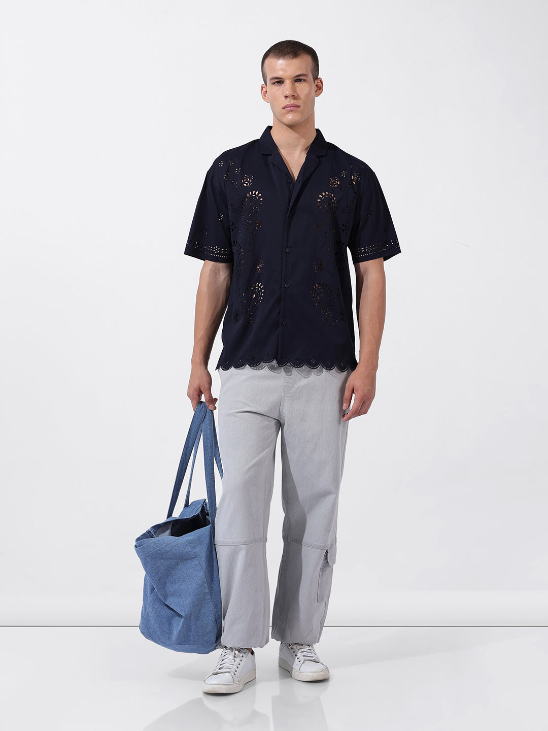 Men's Blue Relaxed Fit Solid  Resort Wear Shirt