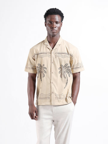 Men's Beige Relaxed Fit Resort Wear Shirt