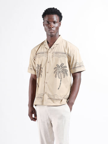 Men's Beige Relaxed Fit Resort Wear Shirt