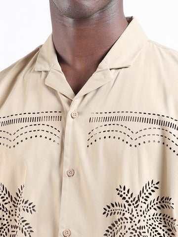 Men's Beige Relaxed Fit Resort Wear Shirt