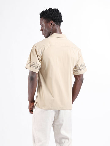 Men's Beige Relaxed Fit Resort Wear Shirt
