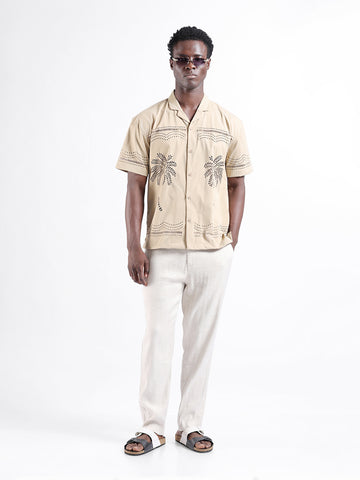 Men's Beige Relaxed Fit Resort Wear Shirt