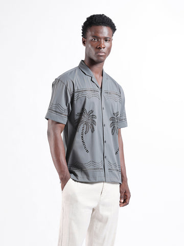 Men's Grey Relaxed Fit Solid  Resort Wear Shirt