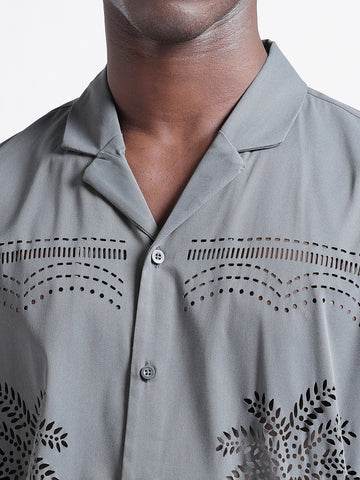 Men's Grey Relaxed Fit Solid  Resort Wear Shirt