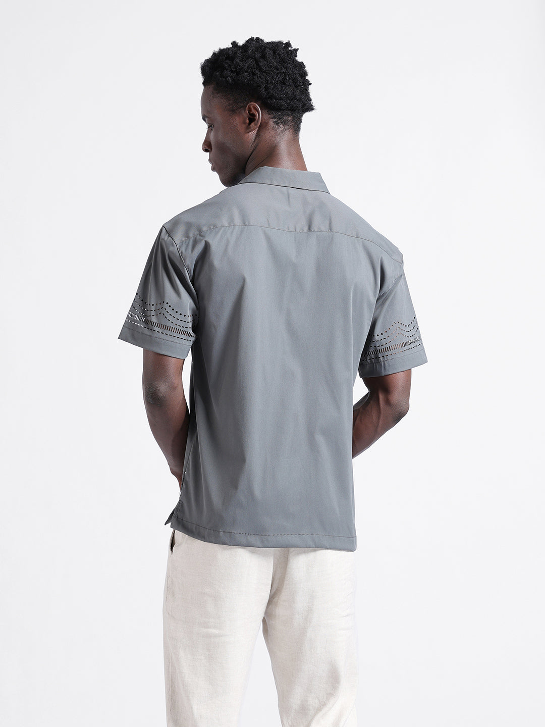 Men's Grey Relaxed Fit Solid  Resort Wear Shirt