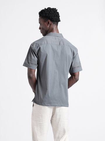 Men's Grey Relaxed Fit Solid  Resort Wear Shirt