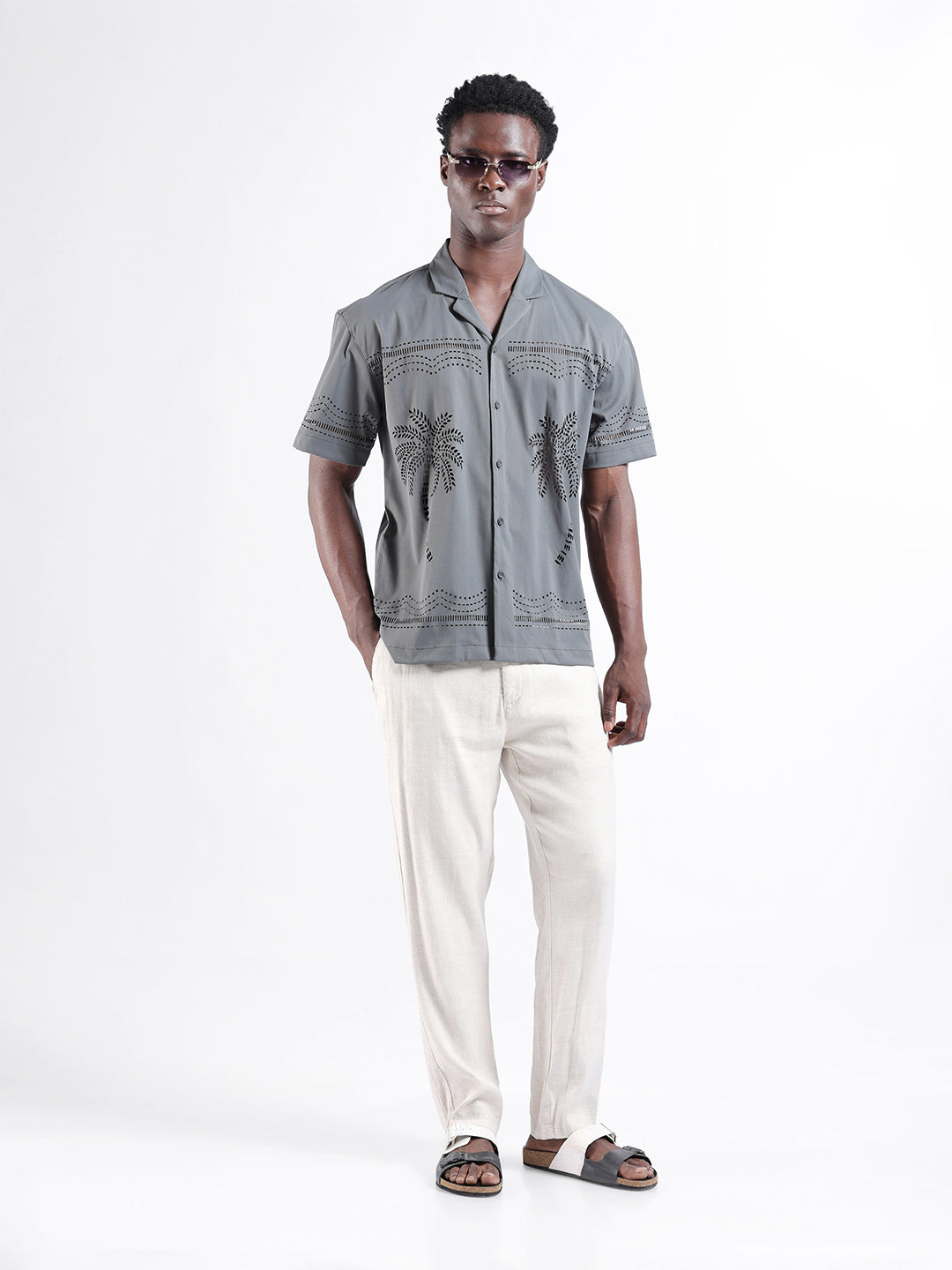 Men's Grey Relaxed Fit Solid  Resort Wear Shirt