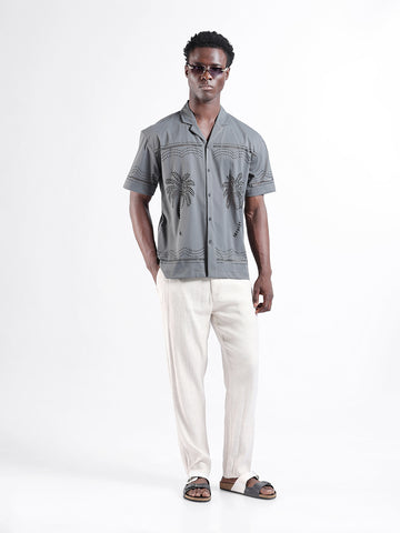 Men's Grey Relaxed Fit Solid  Resort Wear Shirt