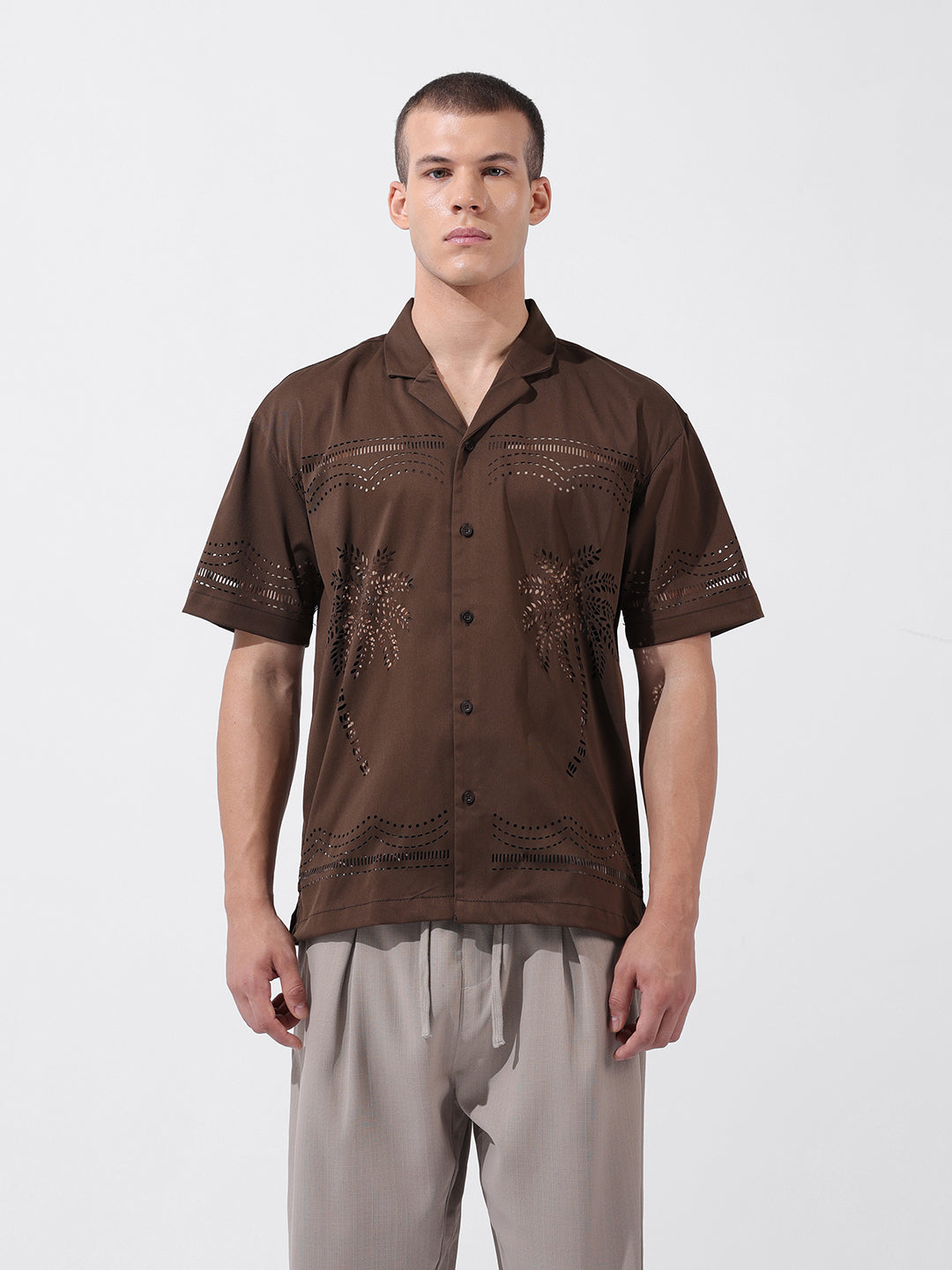 Men's Brown Relaxed Fit Solid  Resort Wear Shirt
