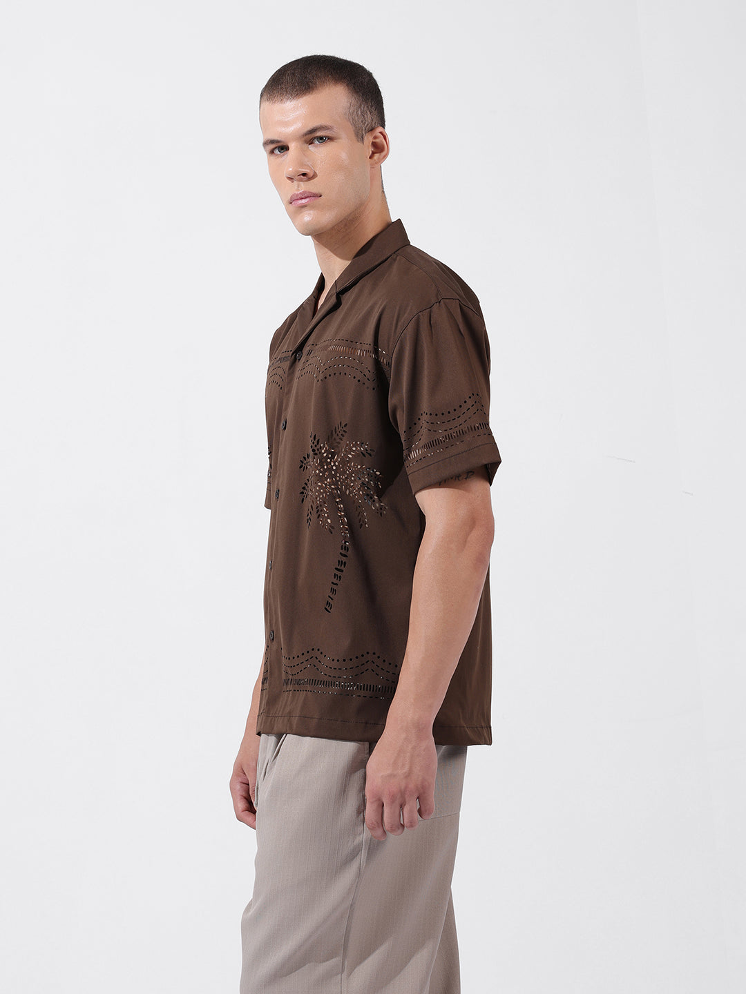 Men's Brown Relaxed Fit Solid  Resort Wear Shirt