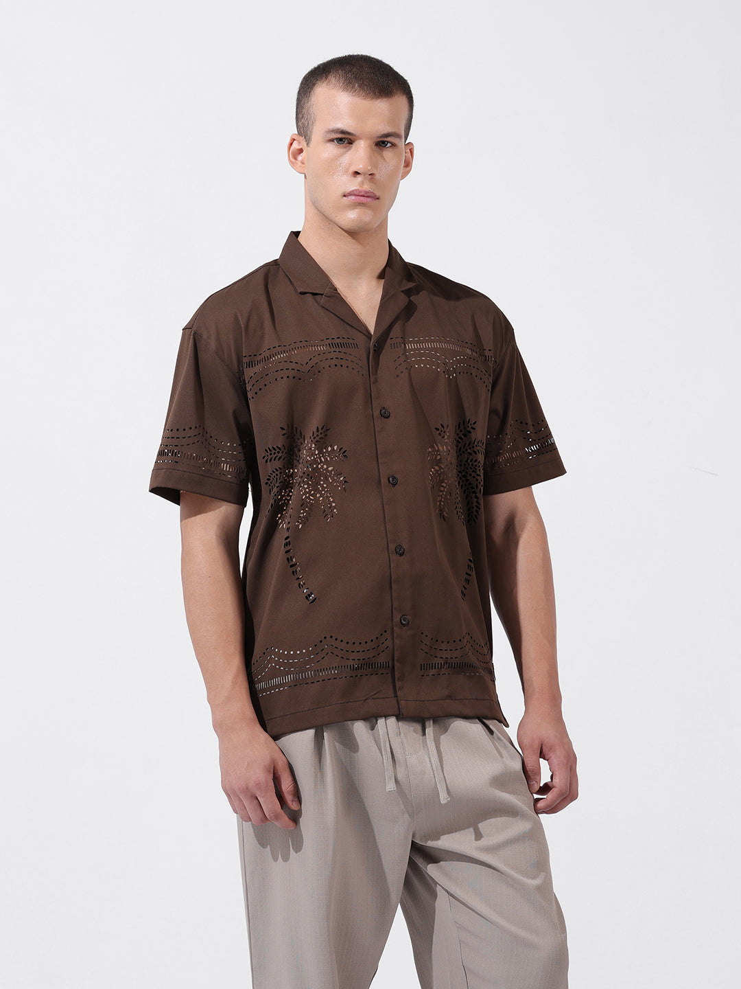 Men's Brown Relaxed Fit Solid  Resort Wear Shirt