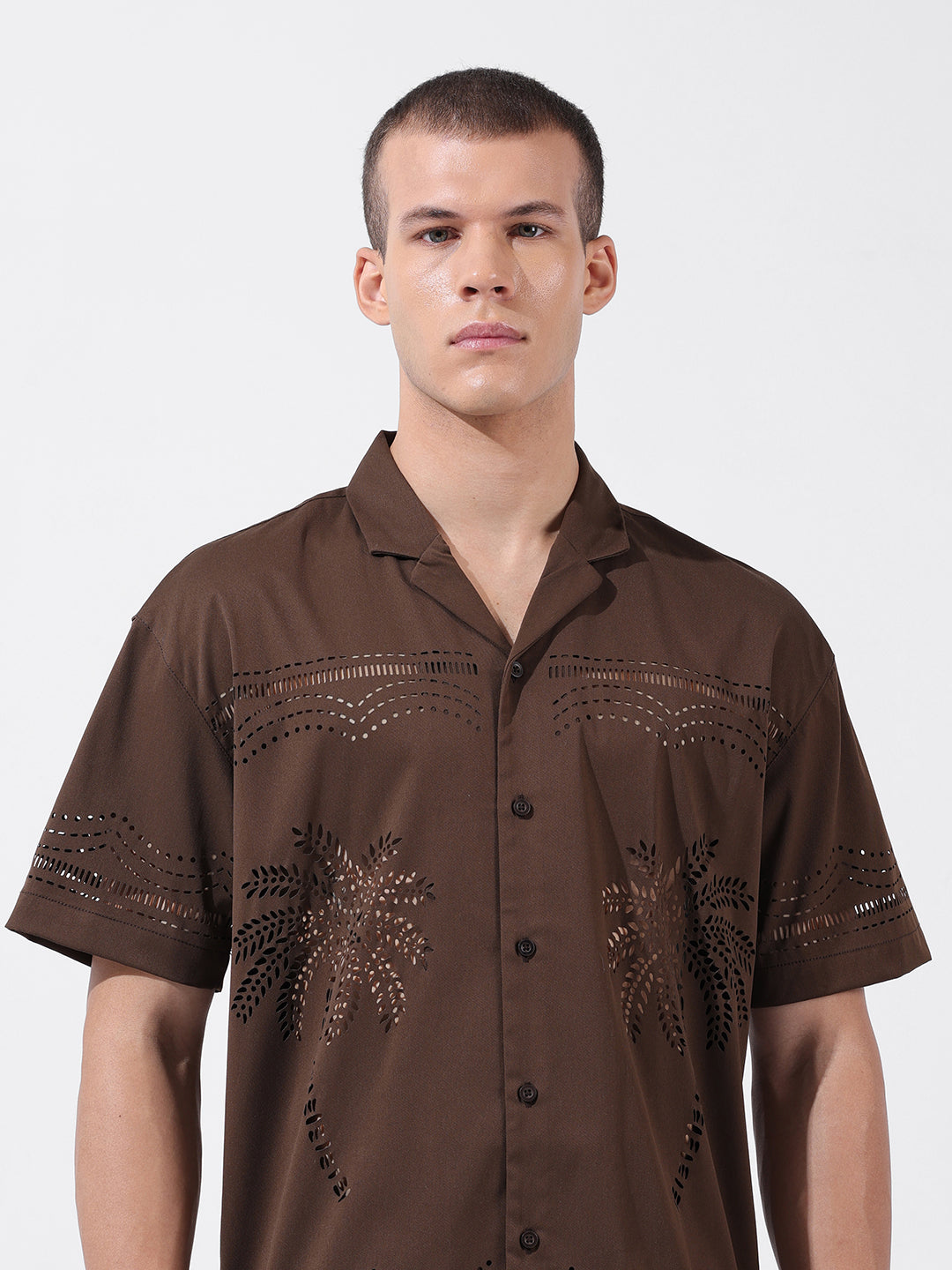 Men's Brown Relaxed Fit Solid  Resort Wear Shirt