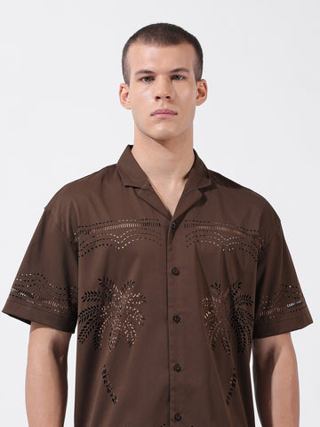 Men's Brown Relaxed Fit Solid  Resort Wear Shirt