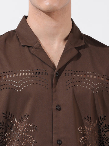 Men's Brown Relaxed Fit Solid  Resort Wear Shirt