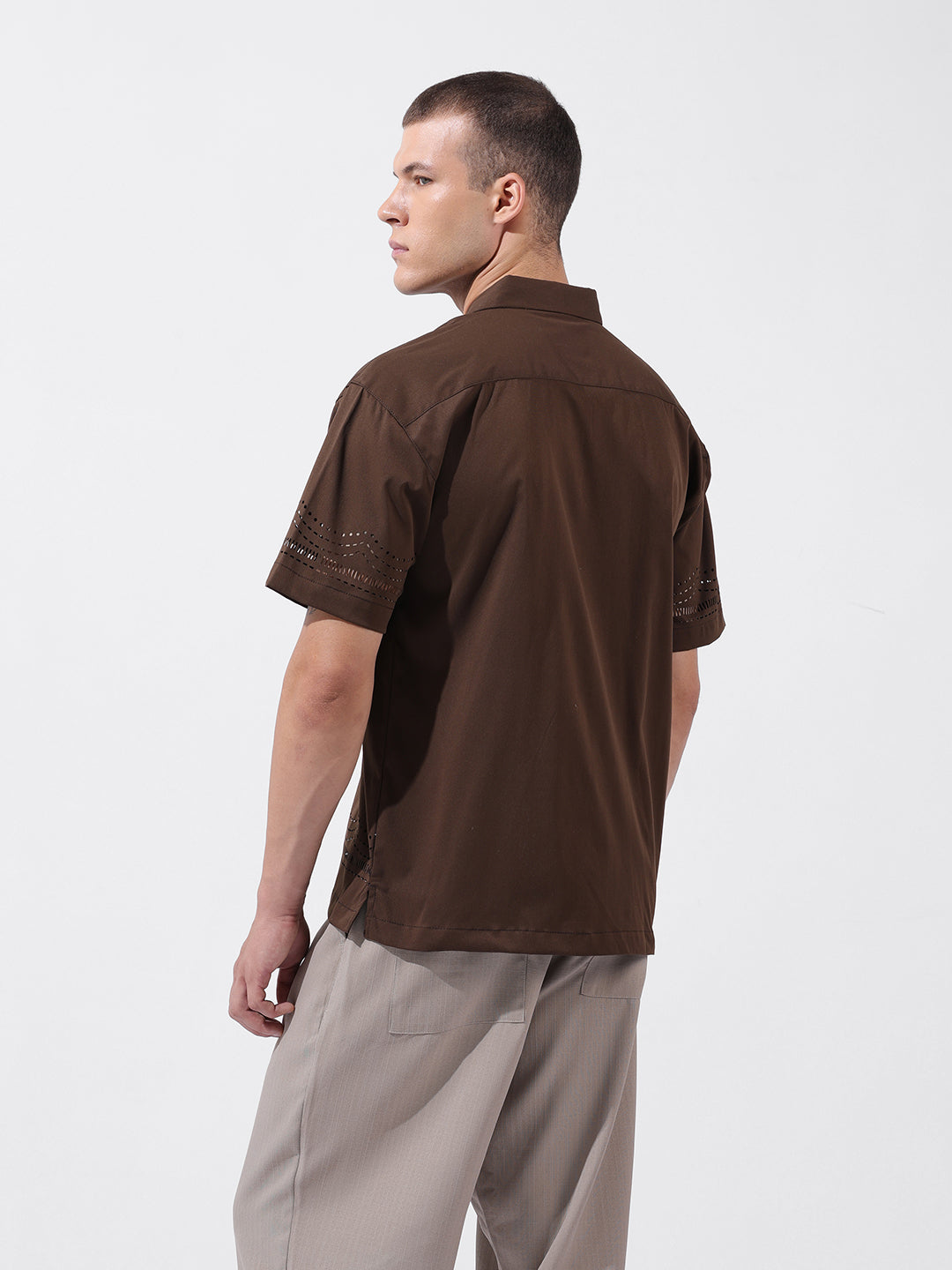 Men's Brown Relaxed Fit Solid  Resort Wear Shirt